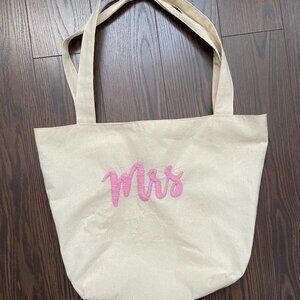 Hand Embroidered Cotton “Mrs.” Bridal / Wedding Tote Bag – Lined, Made in Canada